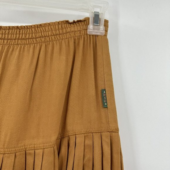 VTG Gene Ewing BIS Maxi SKIRT Sz S Pleated Tiered Fringe Gold Mustard Yellow - Picture 3 of 10